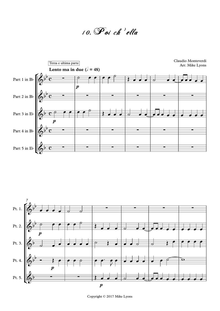 Monteverdi - The Third Book of Madrigals - No 10 Poi ch'ella Brass Ensemble scores gallery preview page 3