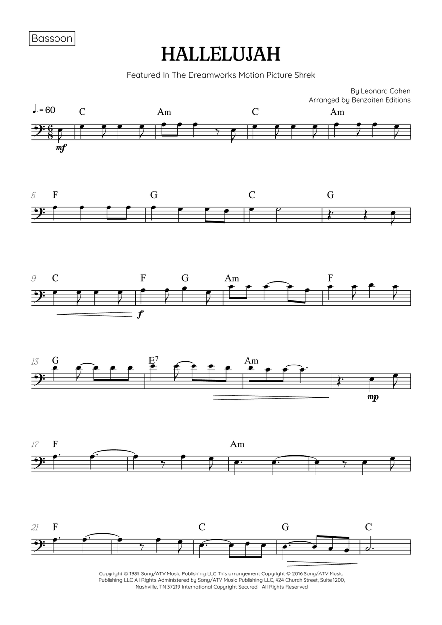 Hallelujah Bassoon Solo scores gallery preview page 1