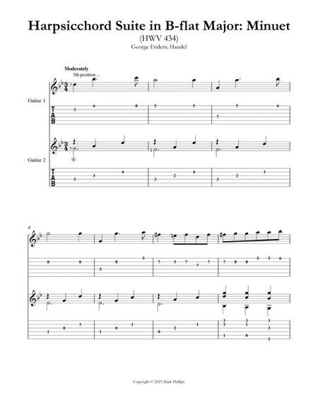 Harpsichord Suite in B-flat Major: Minuet (HWV 434) by George Frideric  Handel - Acoustic Guitar - Digital Sheet Music