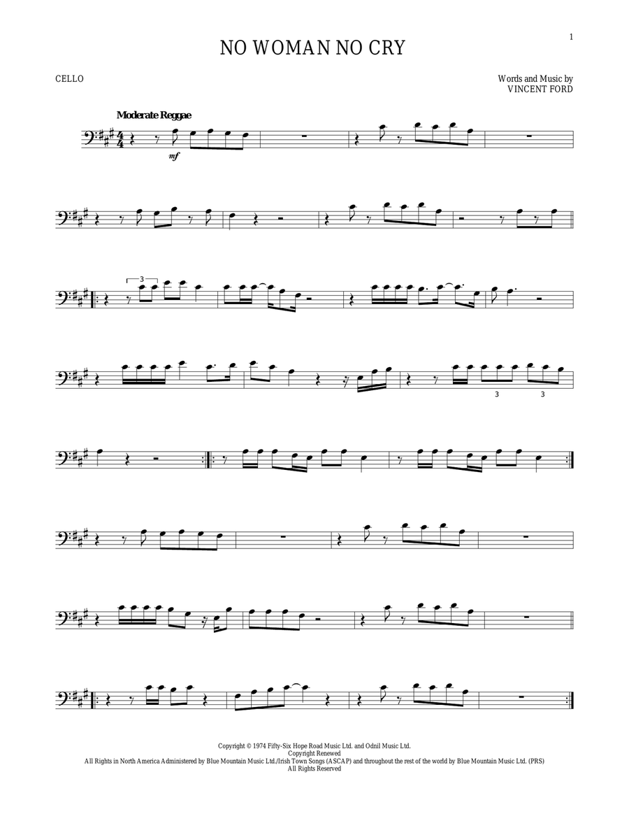 No Woman No Cry No Woman No Cry Cello Solo scores gallery preview page 1