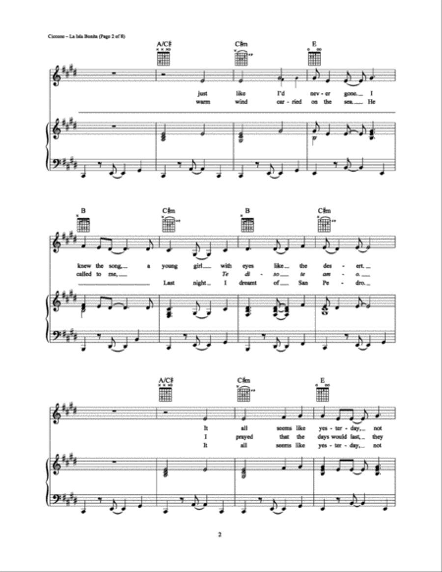 La Isla Bonita Piano, Vocal, Guitar scores gallery preview page 2