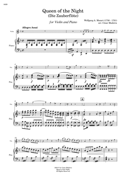 Queen of the Night Aria - Violin and Piano (Full Score and Parts) image number null