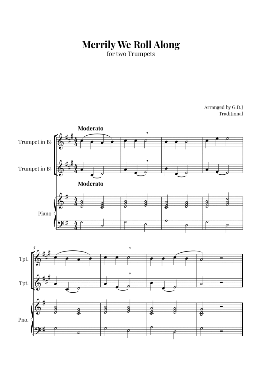 Merrily We Roll Along Merrily We Roll Along Trumpet Duet scores gallery preview page 1