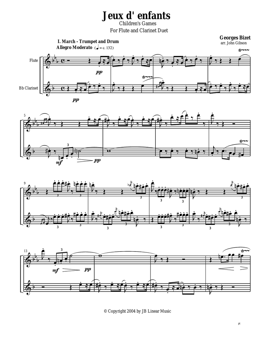 Bizet - Children's Games for Flute and Clarinet Duet Woodwind Duet scores gallery preview page 1