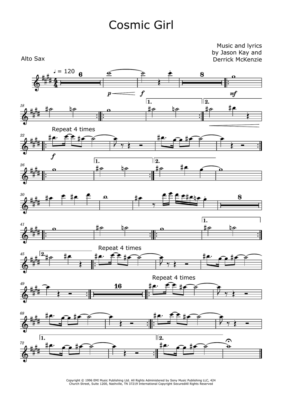Cosmic Girl Alto Saxophone scores gallery preview page 1