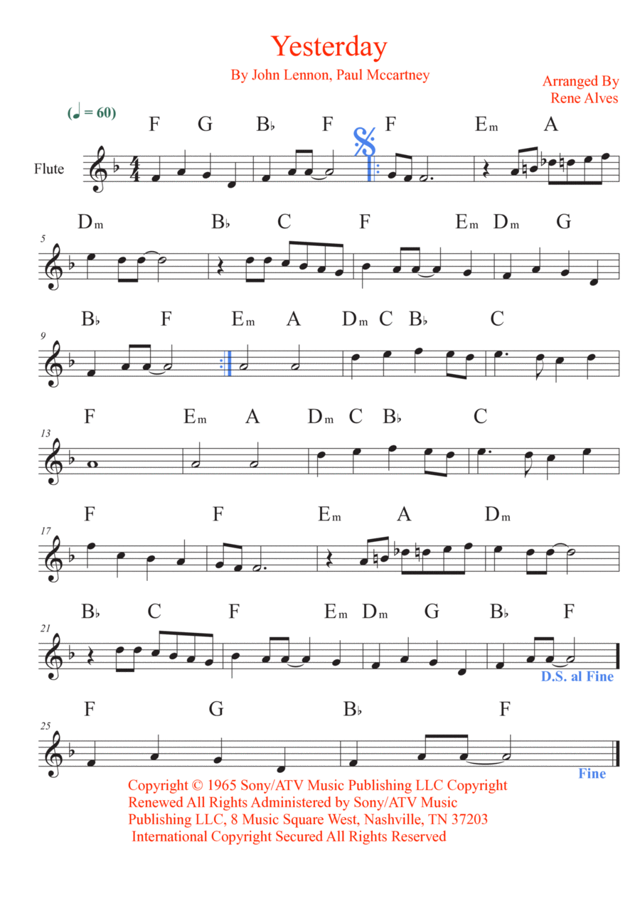Yesterday Yesterday Flute Solo scores gallery preview page 1