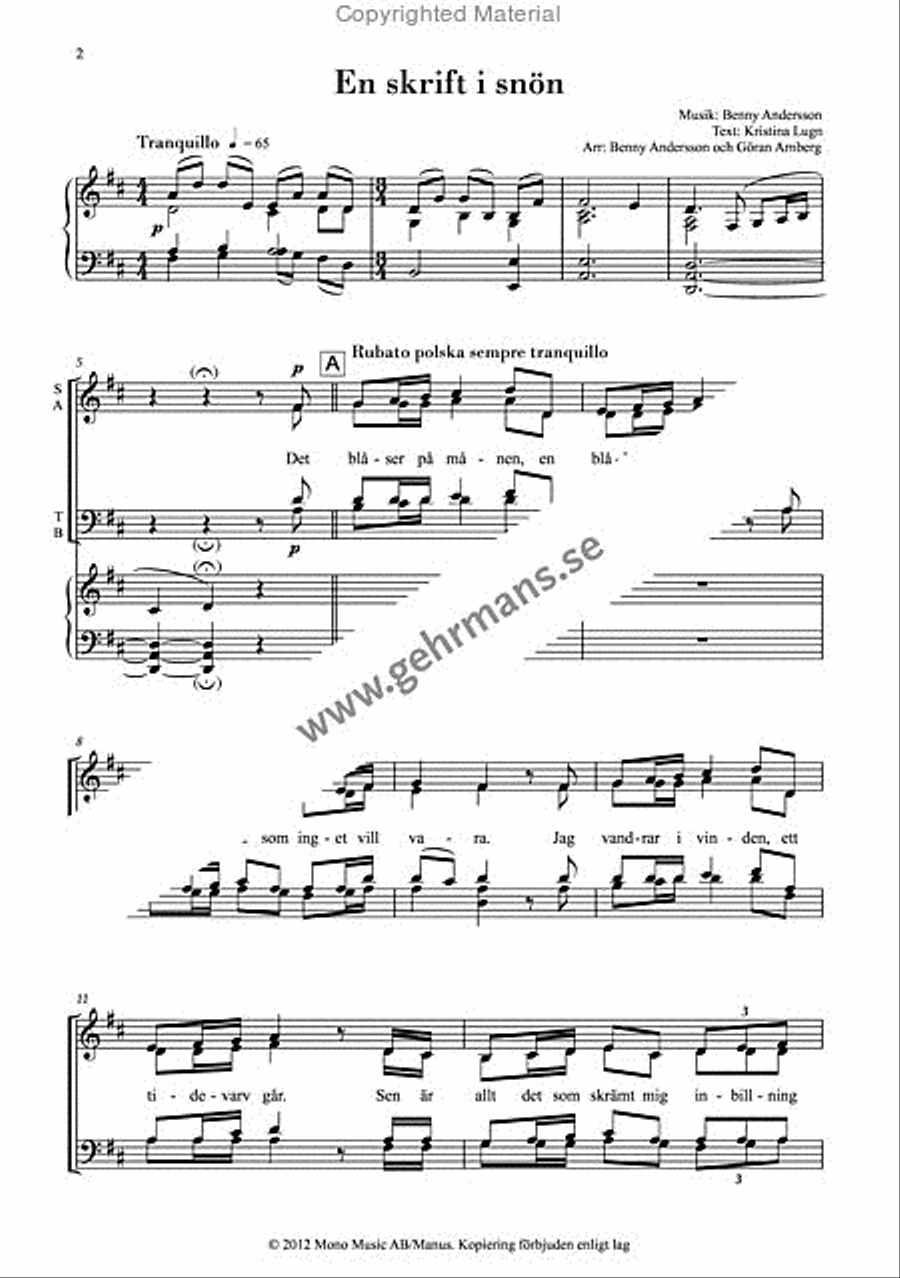 En skrift i snon En skrift i snon 4-Part scores gallery preview page 2