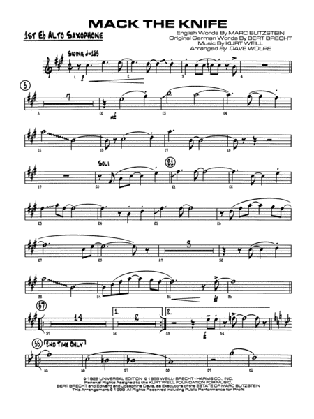 Mack the Knife (from The Threepenny Opera): E-flat Alto Saxophone