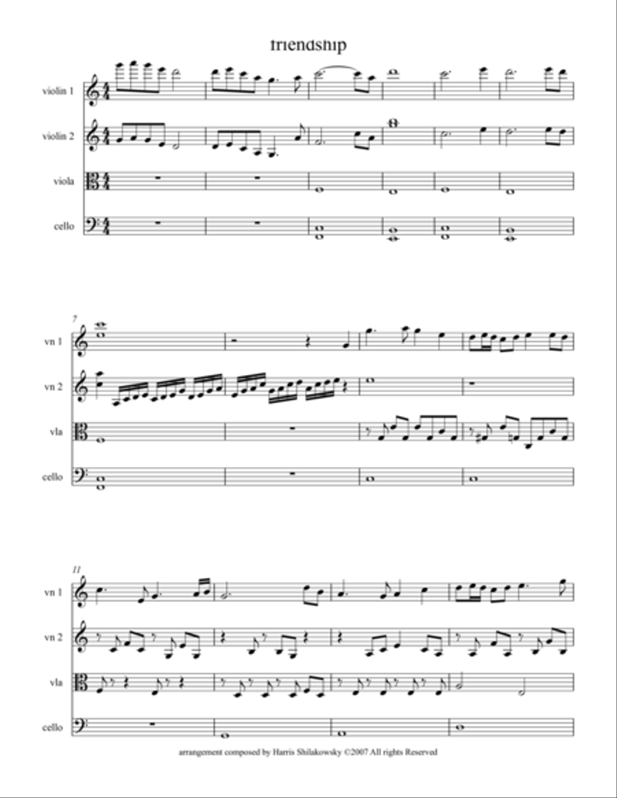 Friendship, a Chinese Song arranged for String Quartet String Quartet scores gallery preview page 1