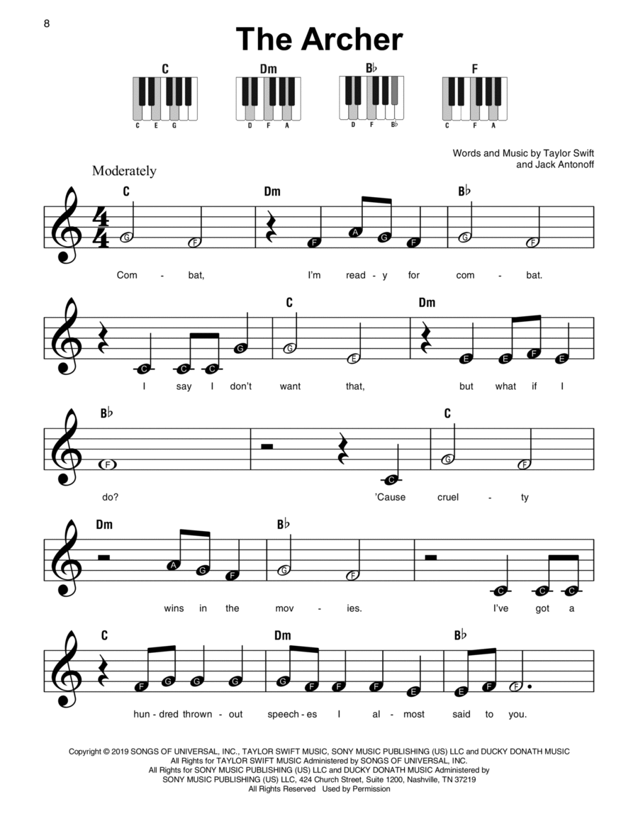 The Archer The Archer Easy Piano scores gallery preview page 1