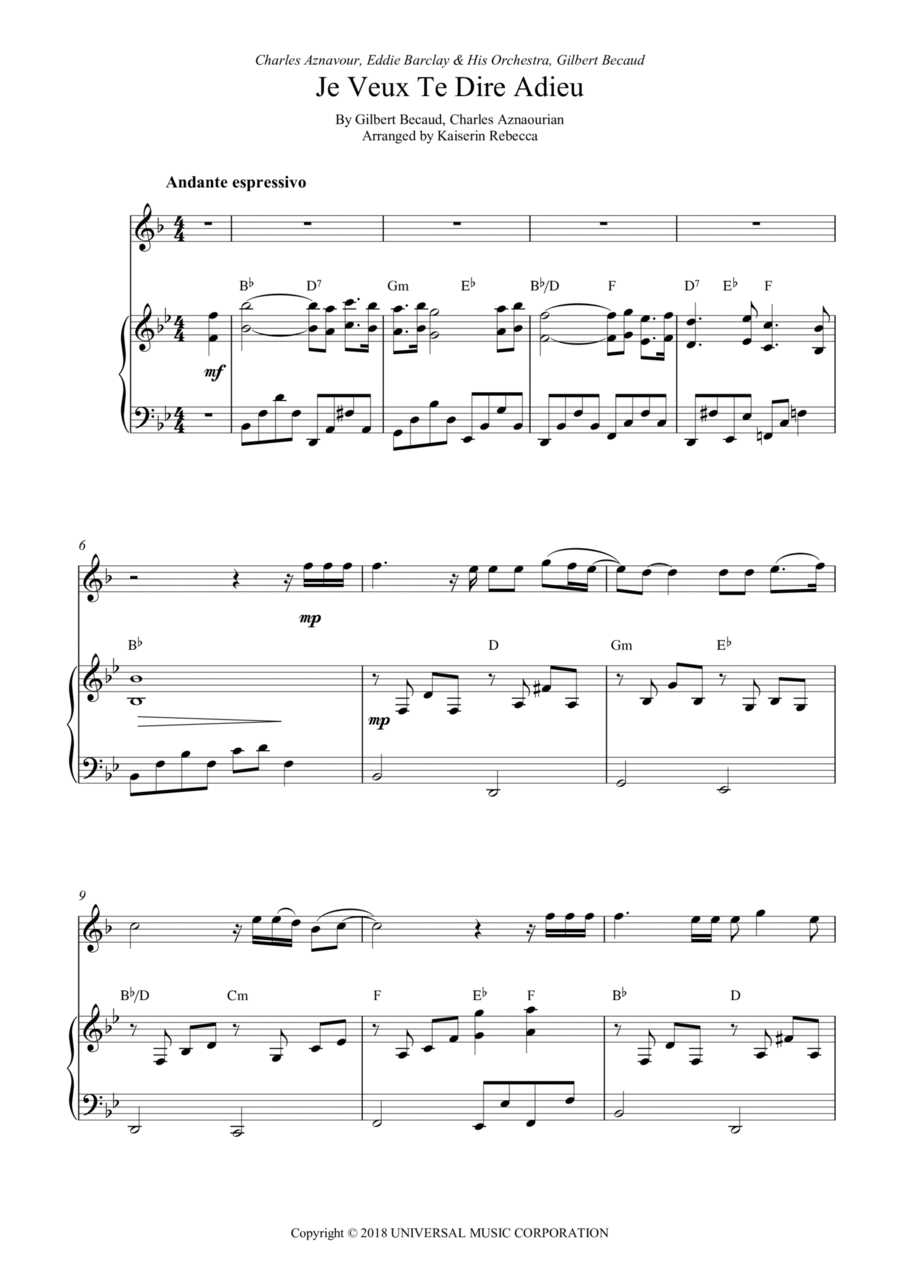 Je Veux Te Dire Adieu English Horn scores gallery preview page 1