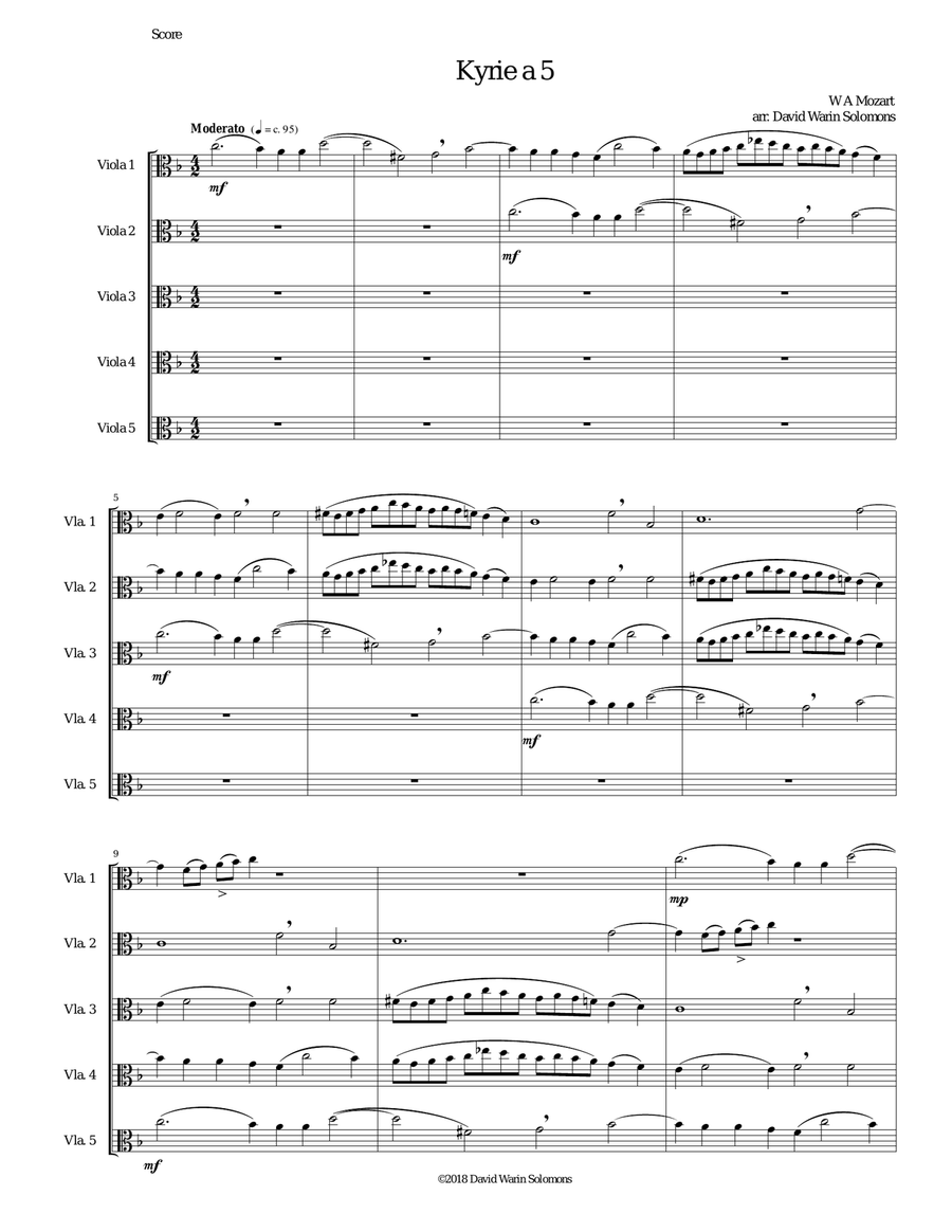 Mozart Kyrie canon a 5 arranged for 5 violas Viola Solo scores gallery preview page 1