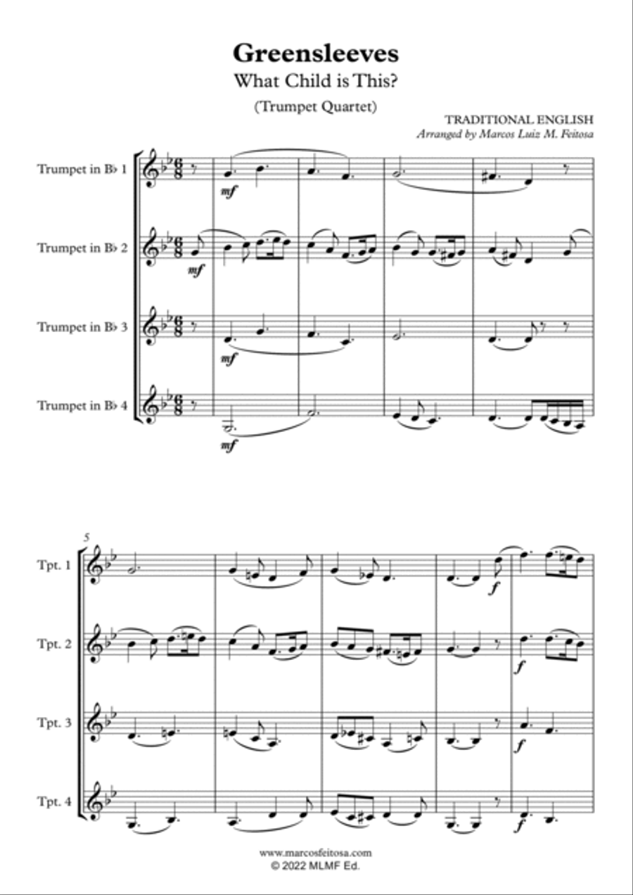 Greensleeves - Trumpet Quartet Brass Quartet scores gallery preview page 3
