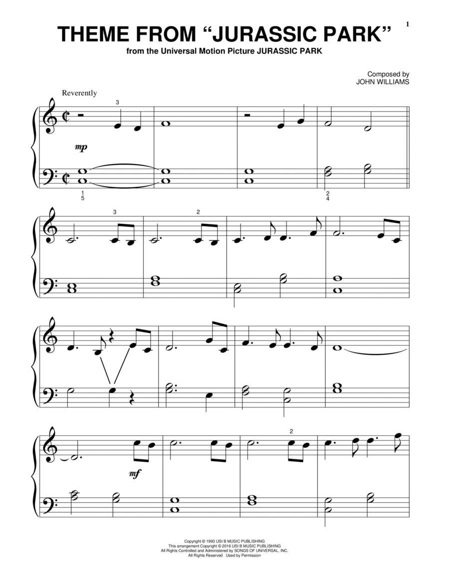 Theme From Jurassic Park Piano Solo scores gallery preview page 1
