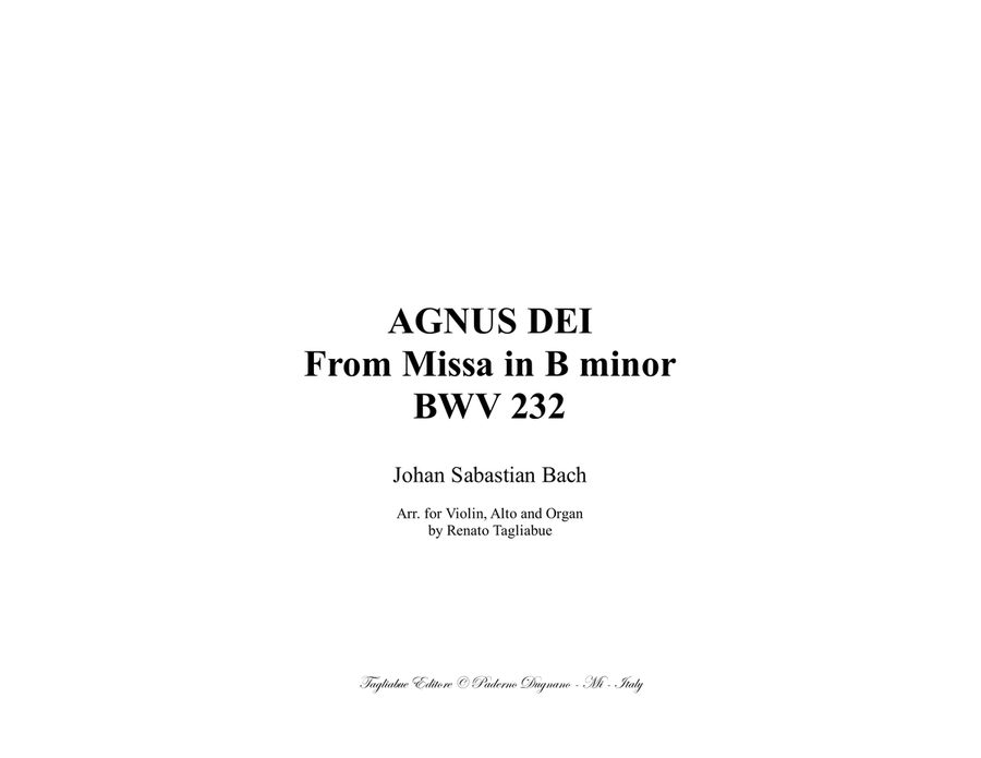 AGNUS DEI - From Missa in B minor BWV 232 - Arr. for Violin, Alto and organ 3 staff Small Ensemble scores gallery preview page 1