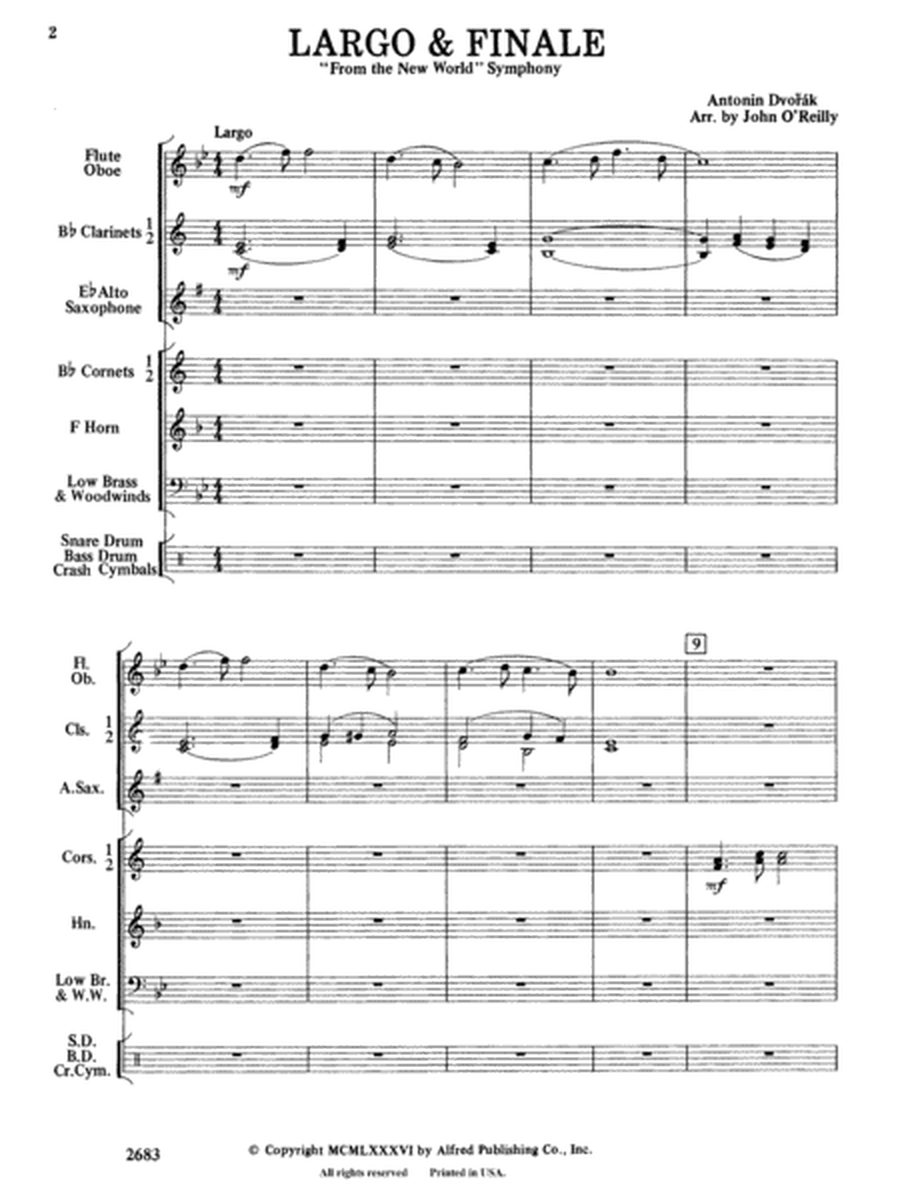 Largo and Finale from the New World Symphony: Score