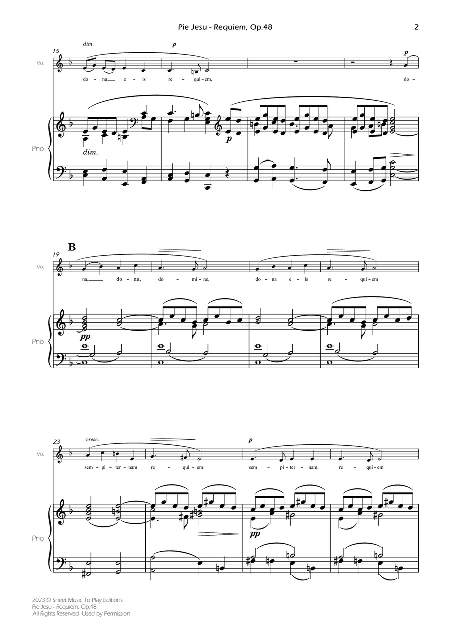 Pie Jesu (Requiem, Op.48) - Voice and Piano - F Major (Full Score and Parts) Piano, Vocal scores gallery preview page 4