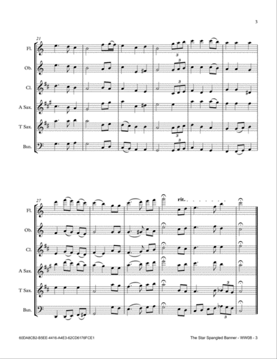 The Star Spangled Banner (National Anthem) Woodwind Quartet scores gallery preview page 3