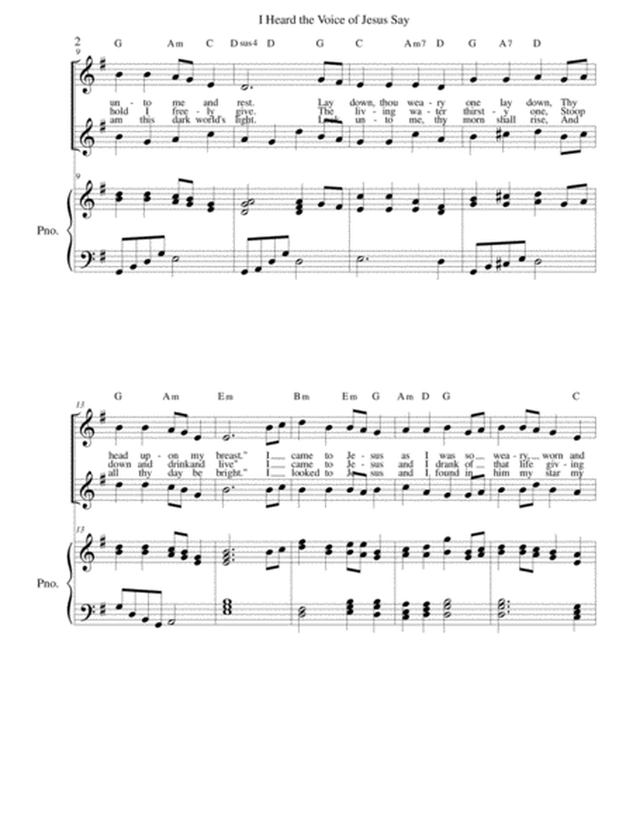 I Heard the Voice of Jesus Say (Lent Lyrics) - vocal duet and piano image number null