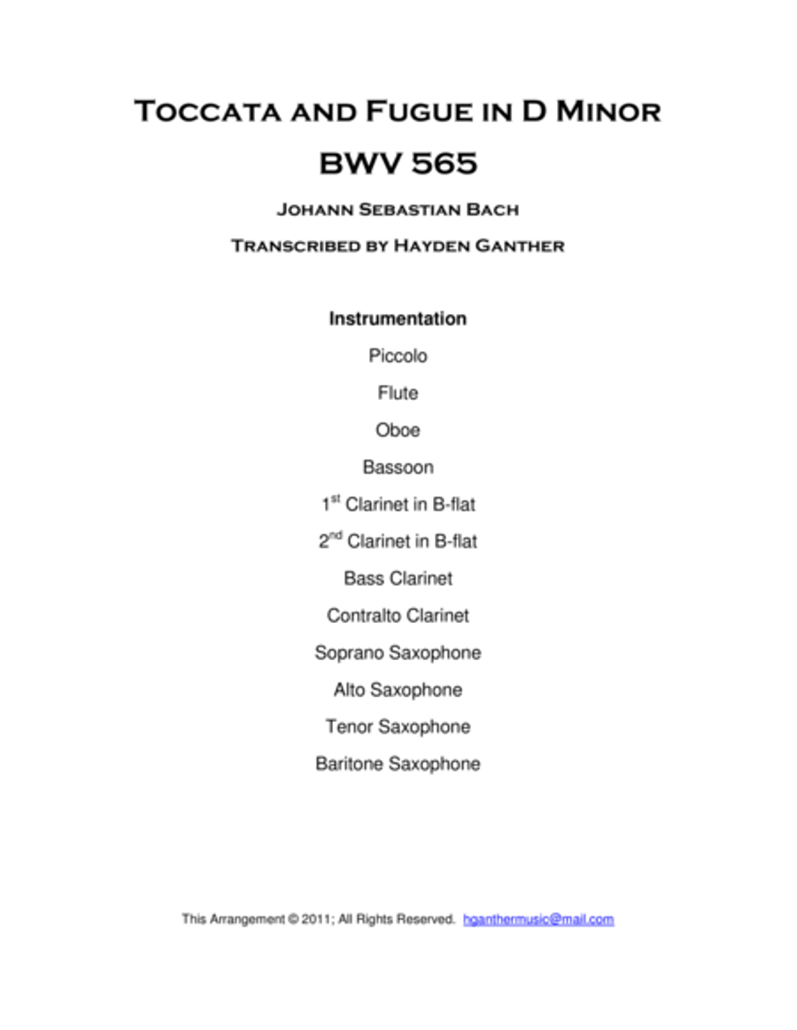 Toccata and Fugue in D Minor Small Ensemble scores gallery preview page 1