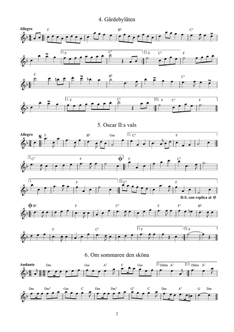 64 Traditional Swedish Songs for flute (or C instrument) with guitar chords Small Ensemble scores gallery preview page 2