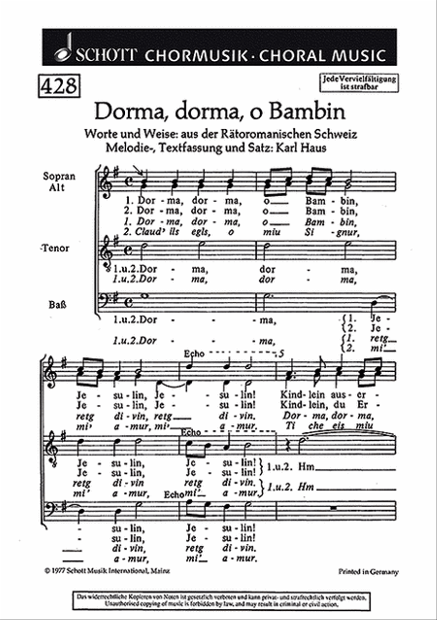 Haus K Dorma Dorma O Bambin (ep) 4-Part scores gallery preview page 1