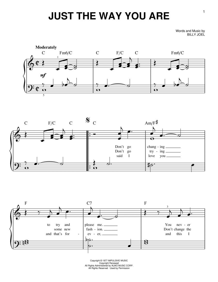 Just The Way You Are Easy Piano scores gallery preview page 1
