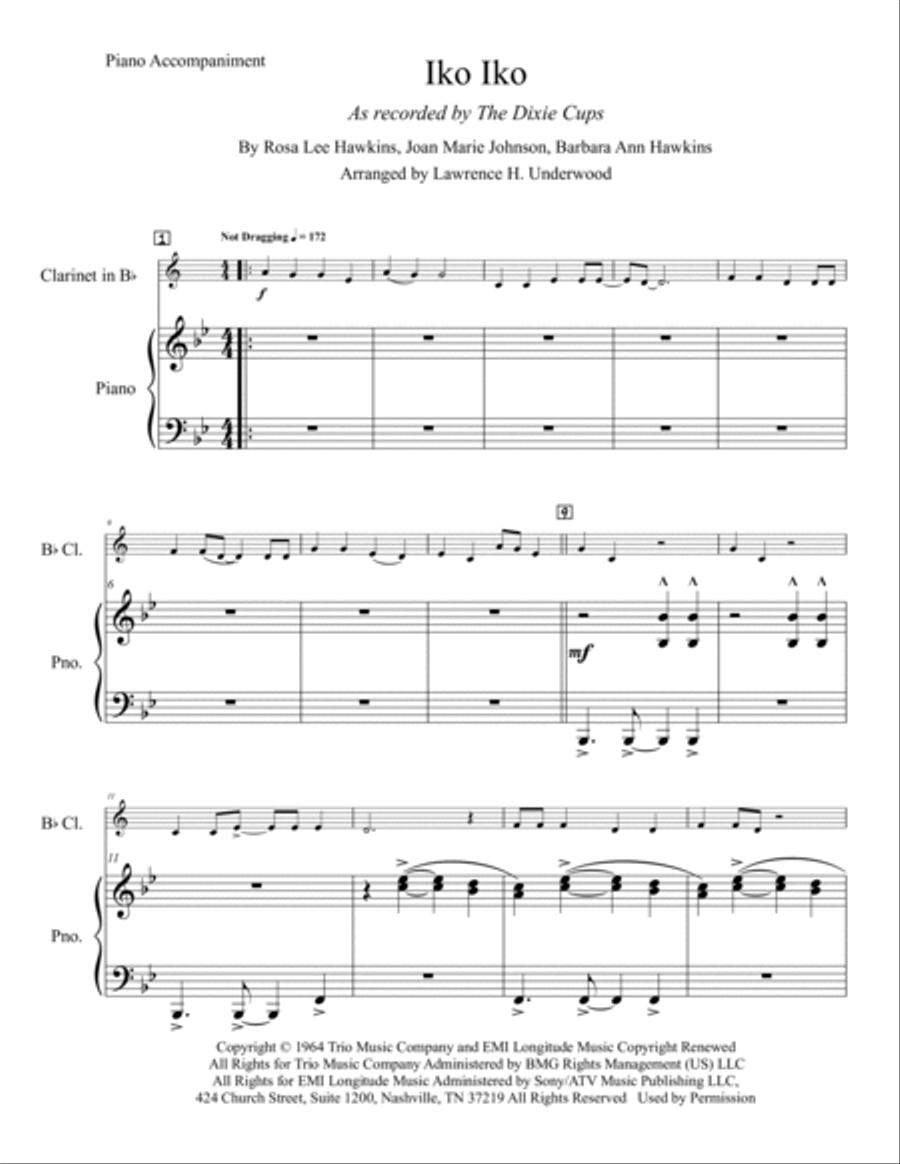 Iko Iko B-Flat Clarinet scores gallery preview page 2