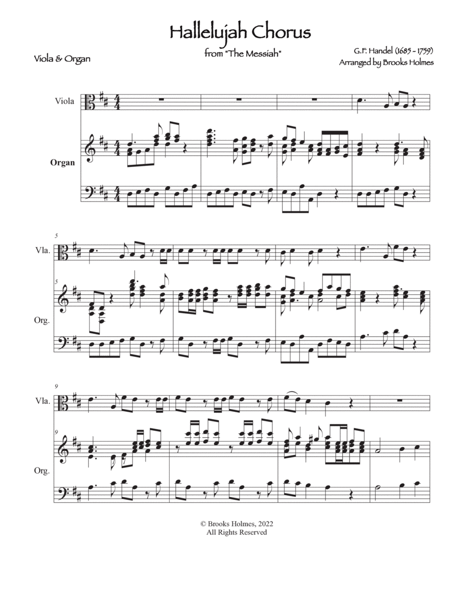 Hallelujah Chorus from "The Messiah" for Solo Viola & Organ image number null