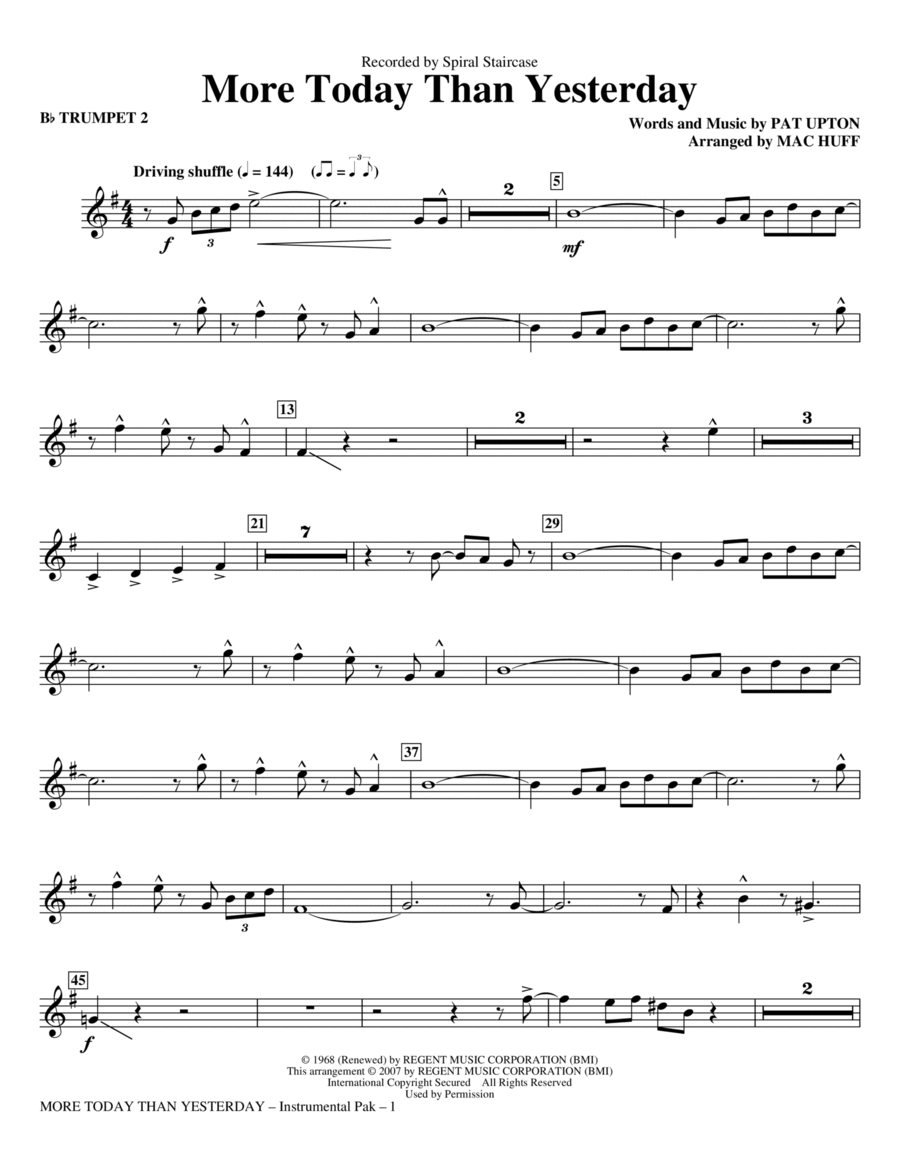 More Today Than Yesterday - Bb Trumpet 2 Choir scores gallery preview page 1
