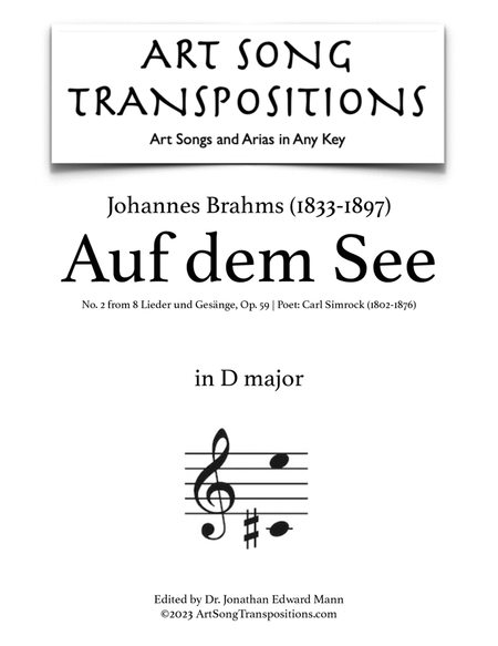 BRAHMS: Auf dem See, Op. 59 no. 2 (transposed to D major)