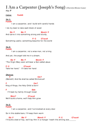 I Am a Carpenter (Joseph's Song) [Lyrics/Chords in F and in D, capo 3]