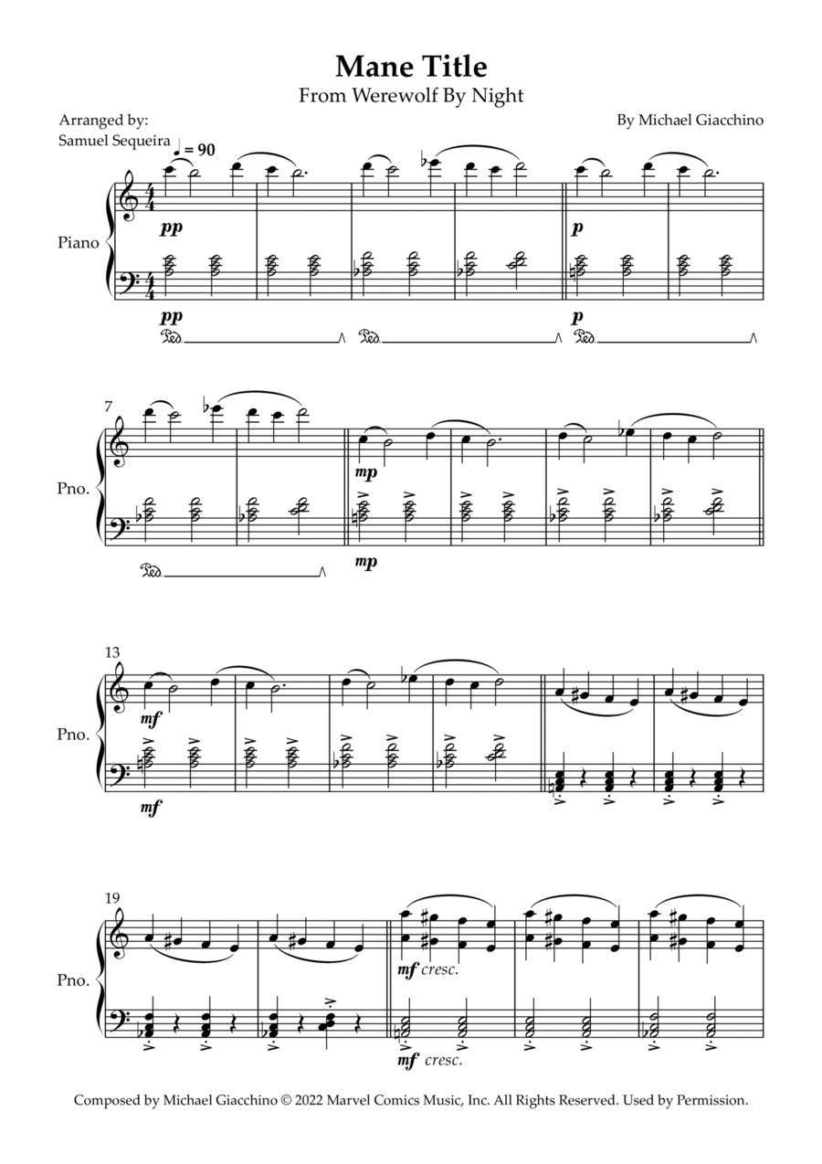 Mane Title Piano Solo scores gallery preview page 1