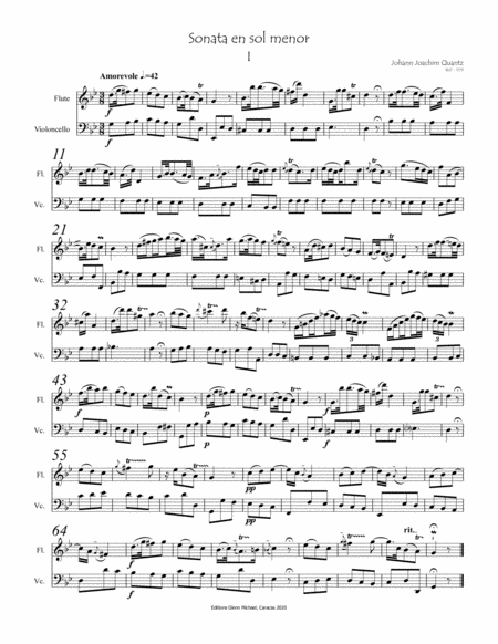 Quantz Sonata for flute & cello in G image number null