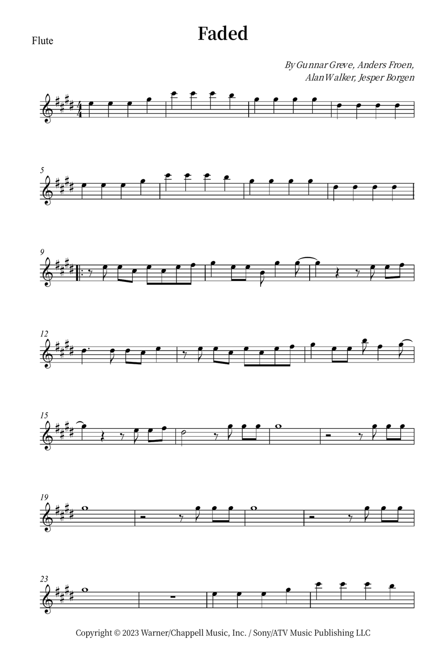 Faded Flute Solo scores gallery preview page 1