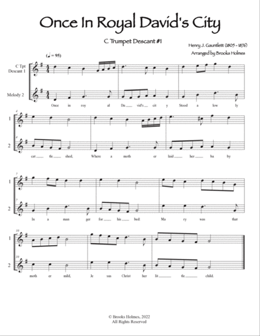 Once In Royal David's City - 2 Trumpet Descants with Piano Accompaniment Trumpet Duet scores gallery preview page 3