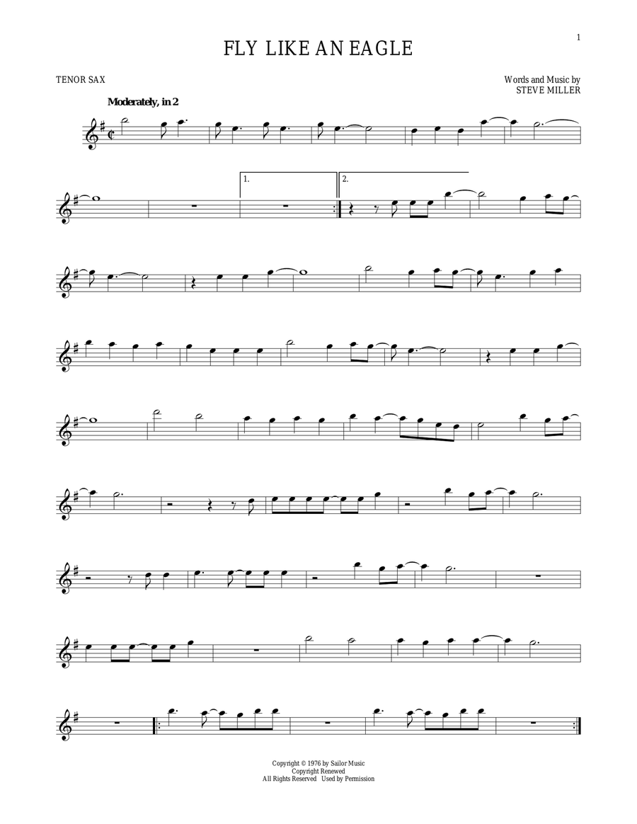 Fly Like An Eagle Fly Like An Eagle Tenor Saxophone scores gallery preview page 1