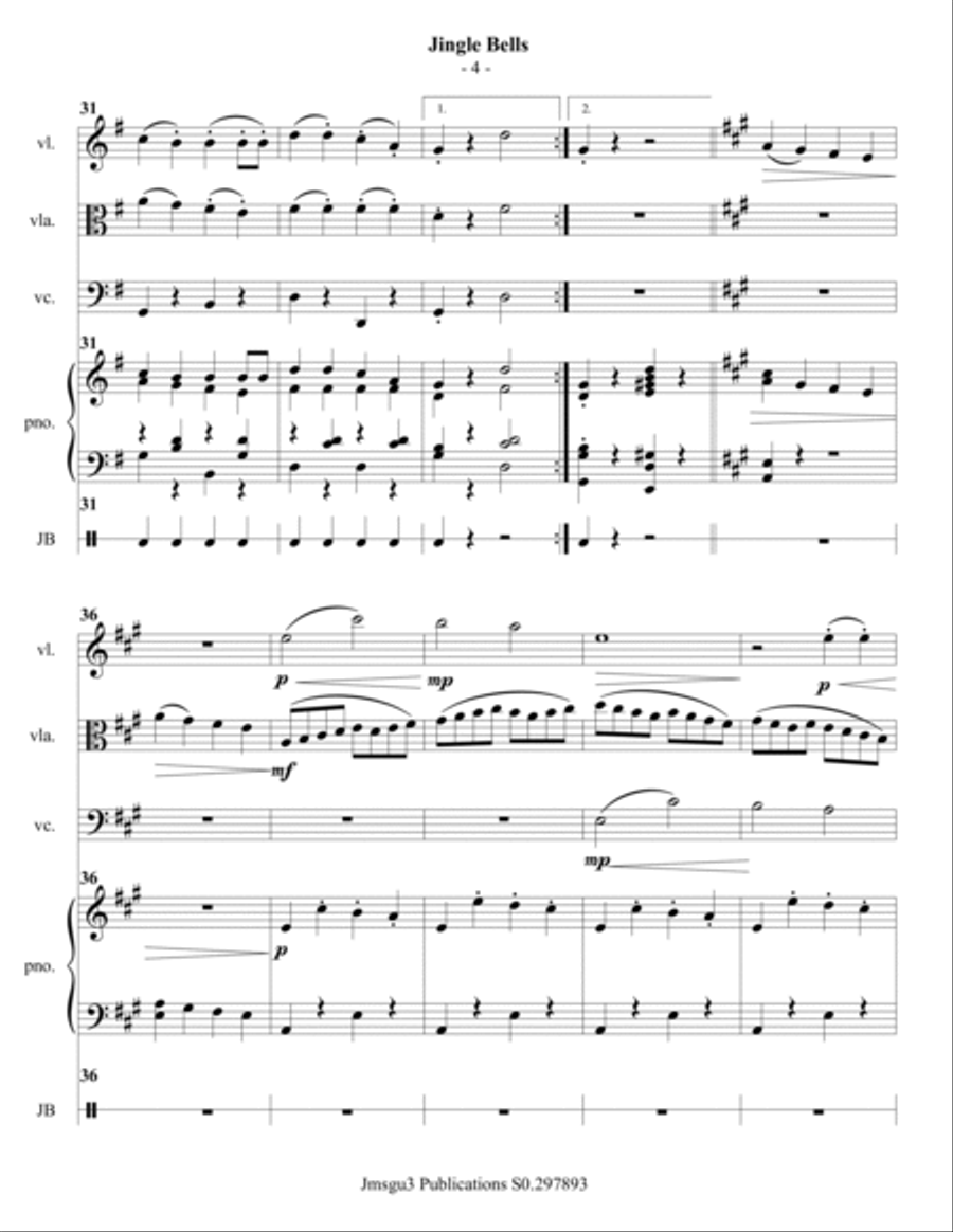 Jingle Bells for Piano Quartet Piano Quartet scores gallery preview page 4