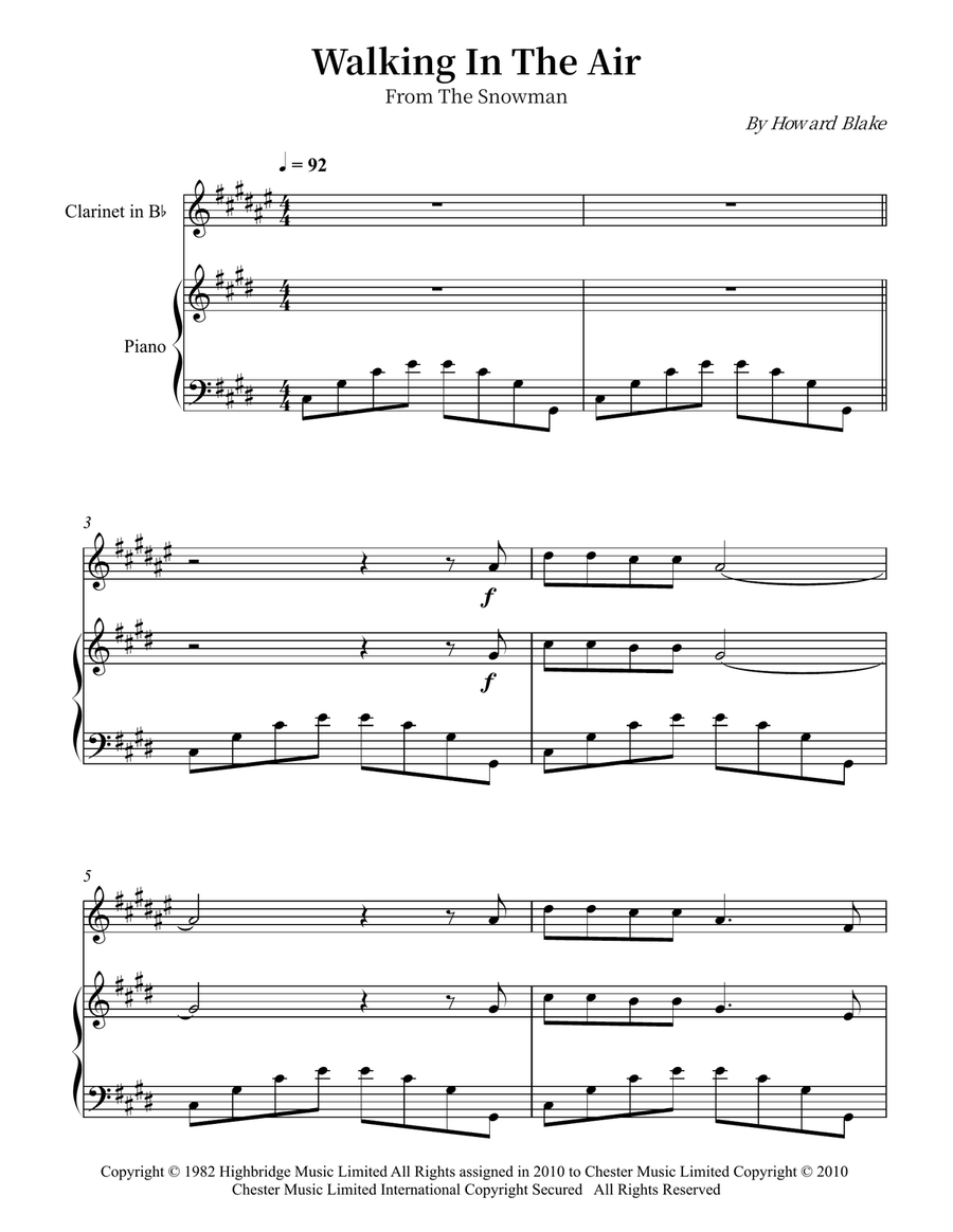 Walking In The Air B-Flat Clarinet scores gallery preview page 1