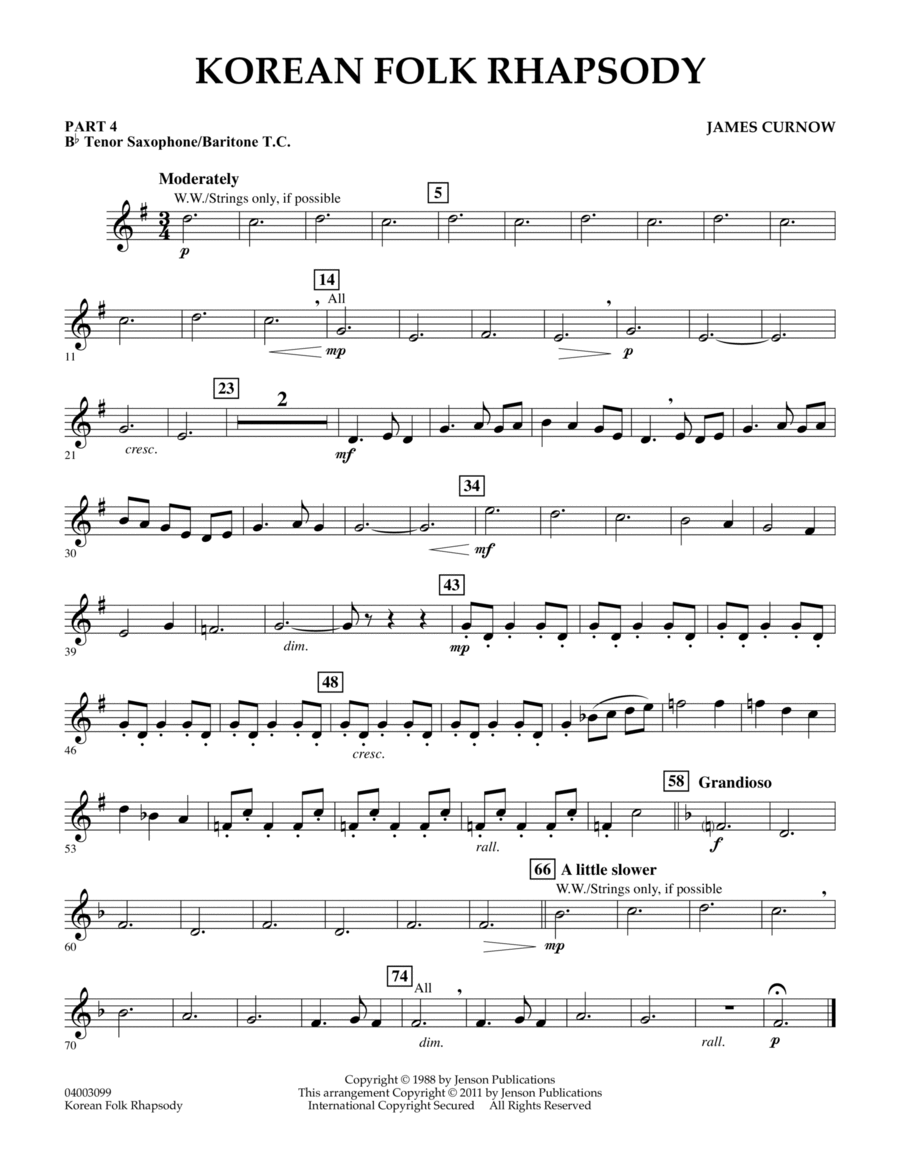 Korean Folk Rhapsody - Pt.4 - Bb Tenor Sax/Bar. T.C. Concert Band scores gallery preview page 1