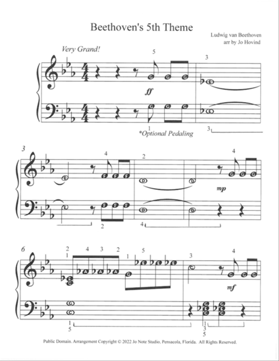 Beethoven's 5th Symphony Theme Easy Piano scores gallery preview page 2
