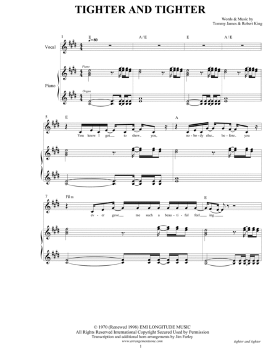 Tighter And Tighter Piano, Vocal, Guitar scores gallery preview page 3