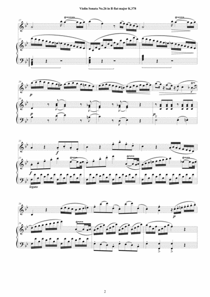 Mozart - Violin Sonata No.26 in B flat K 378 for Violin and Piano - Score and Part image number null