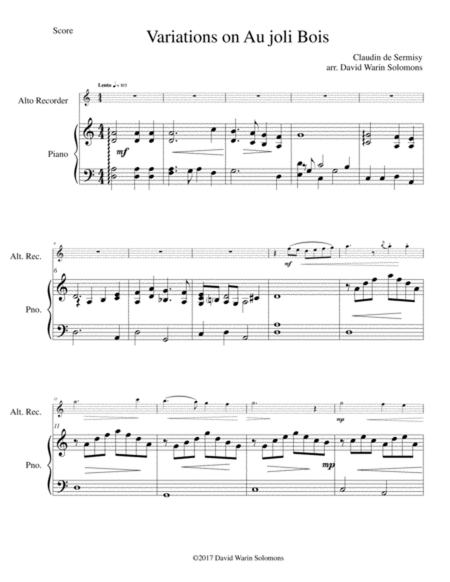 Variations on au Joli Bois for alto recorder and piano image number null