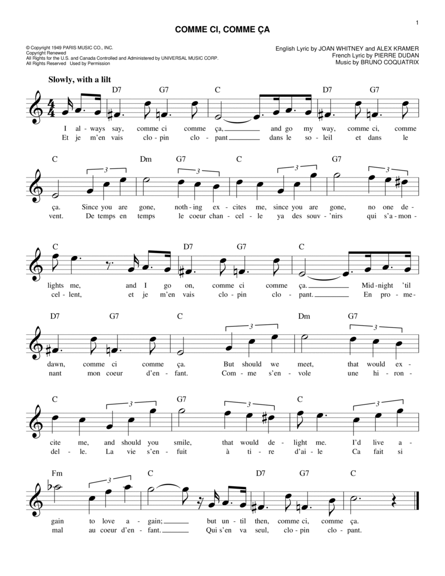 Comme Ci, Comme Ca Piano scores gallery preview page 1
