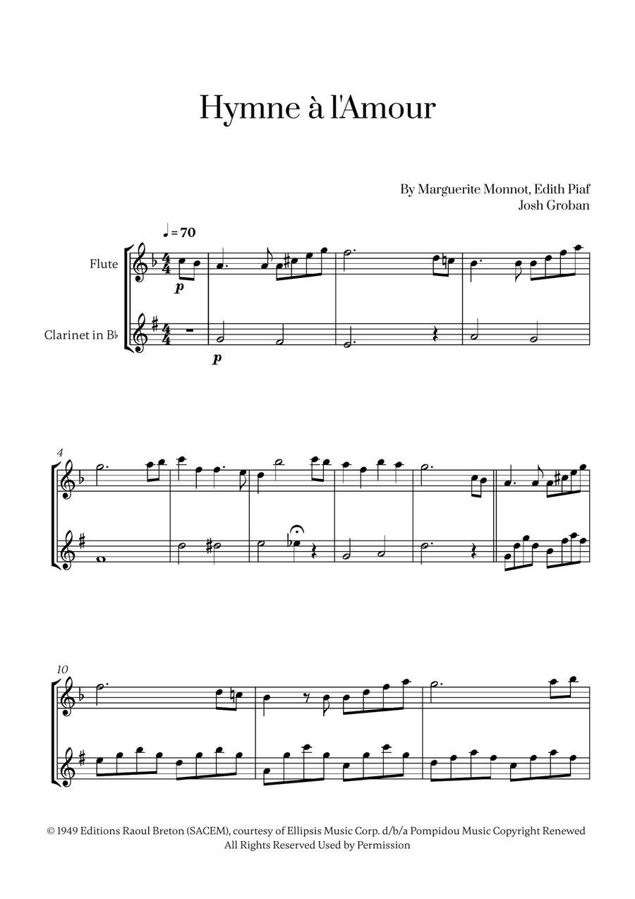 Hymne A L'amour Woodwind Duet scores gallery preview page 1