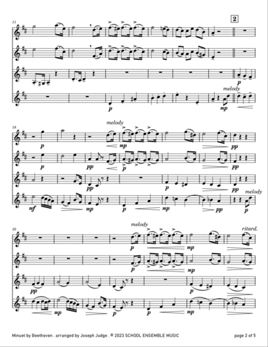 Minuet by Beethoven for Clarinet Quartet in Schools Clarinet Quartet scores gallery preview page 2