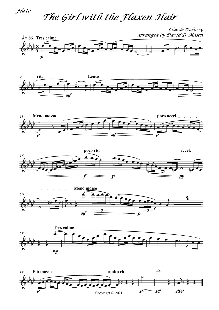 The Girl with the Flaxon Hair Flute Solo scores gallery preview page 2