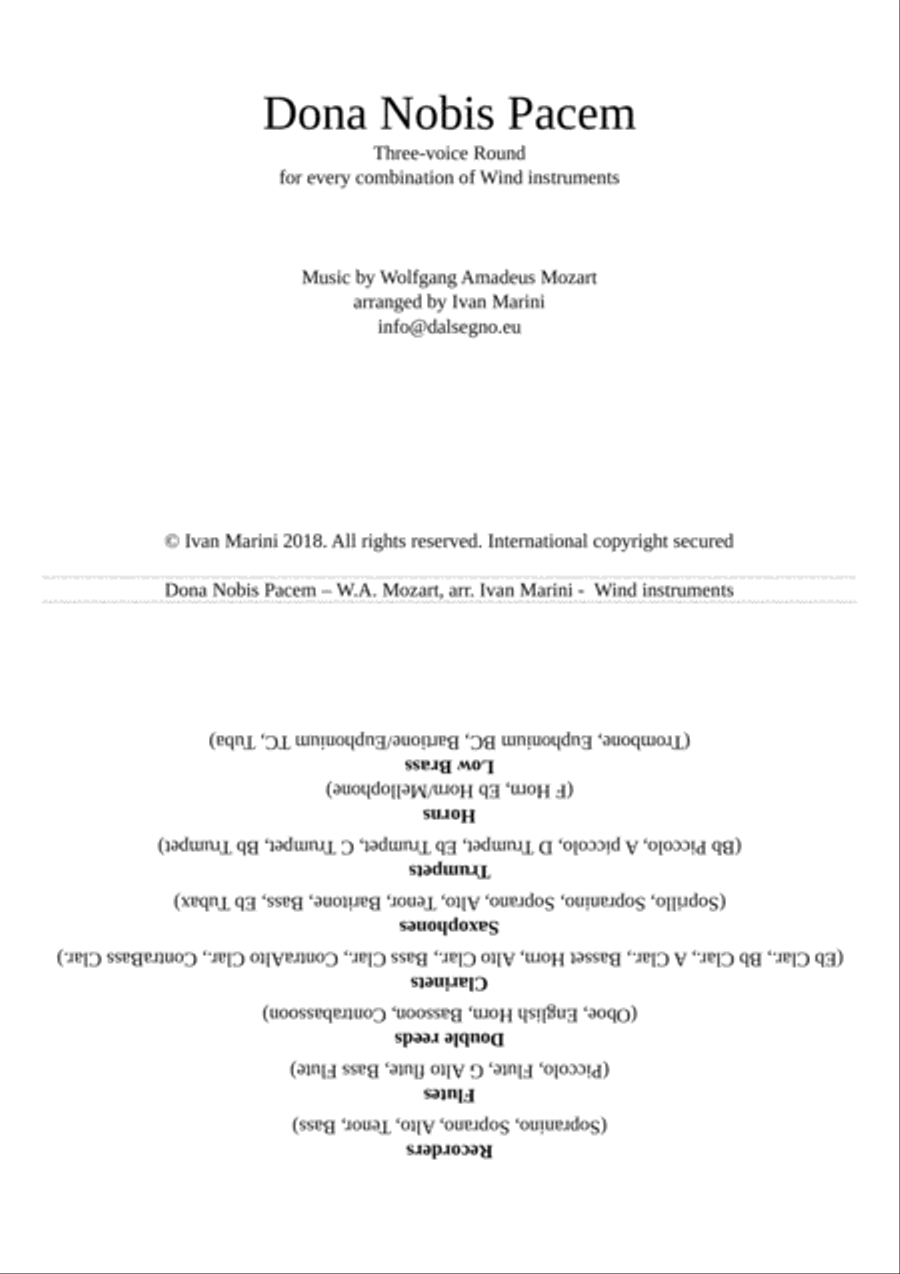 DONA NOBIS PACEM (Mozart) - Every combination of Winds Concert Band scores gallery preview page 1