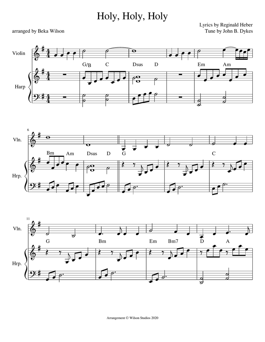 Holy, Holy, Holy--harp/violin duet String Duet scores gallery preview page 1